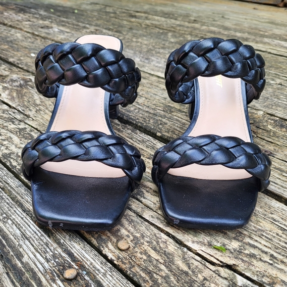 Braided Block Heel Sandals Strappy Black Size 7 - Picture 4 of 6